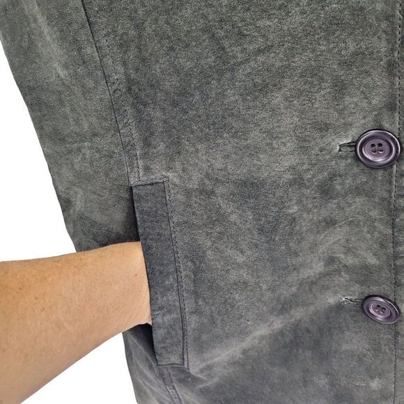 Vintage Express Leather Jacket Shacket Notched Collar Button Down Forest Green M - Picture 7 of 15